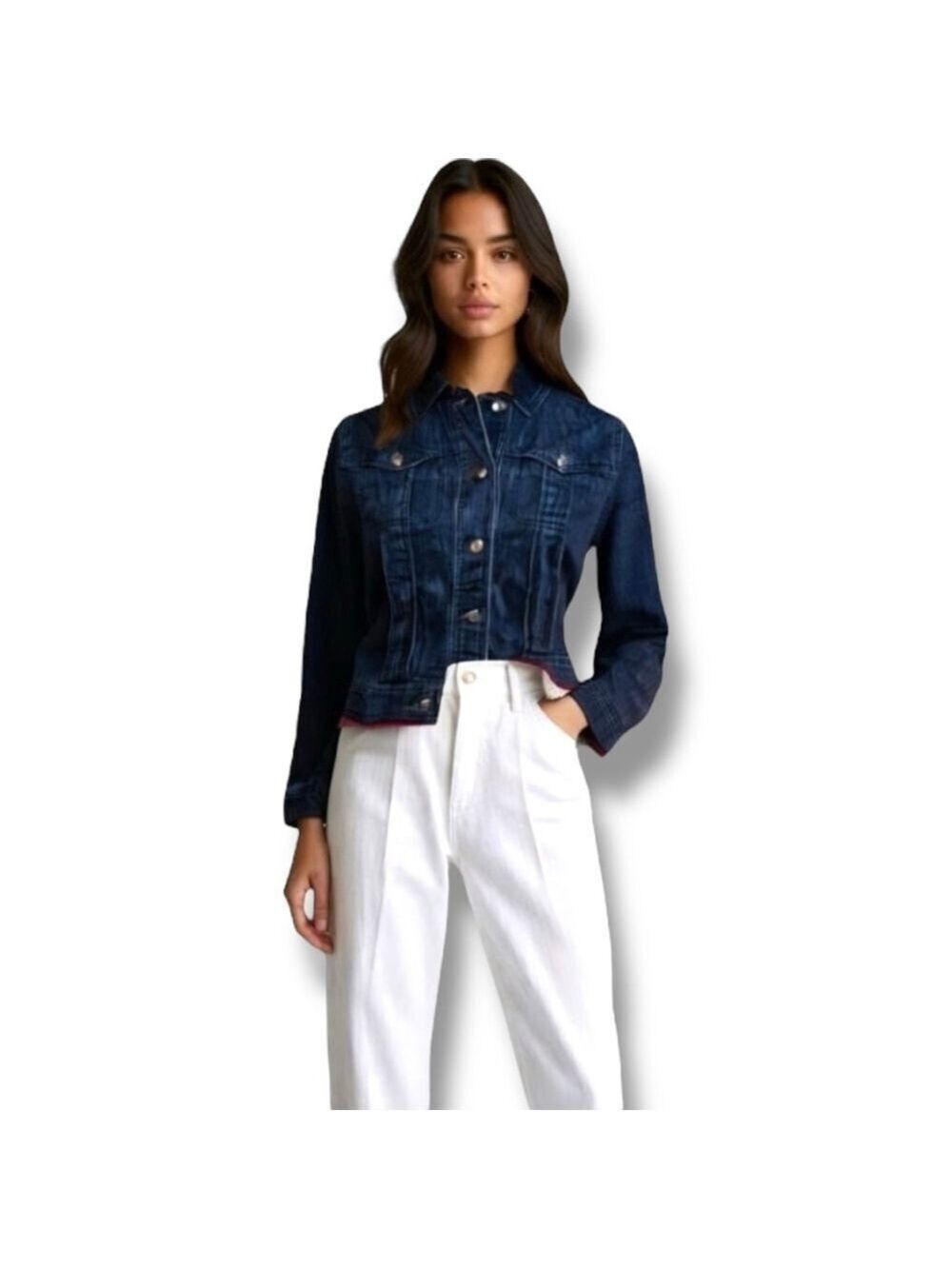 Max Studio London Cropped Jean Jacket size S Dark Denim
Wash